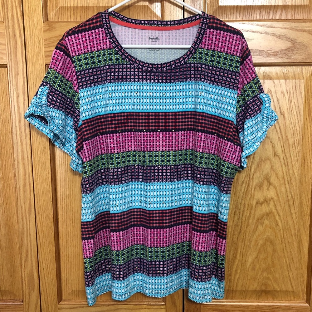 Rafaella Striped Ruffle Sleeve Top Sz 1x